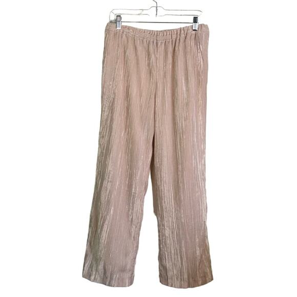 Marc New York Size Small Pale Pink/Cream Crushed Velvet Pants Elastic Waist - Picture 1 of 6